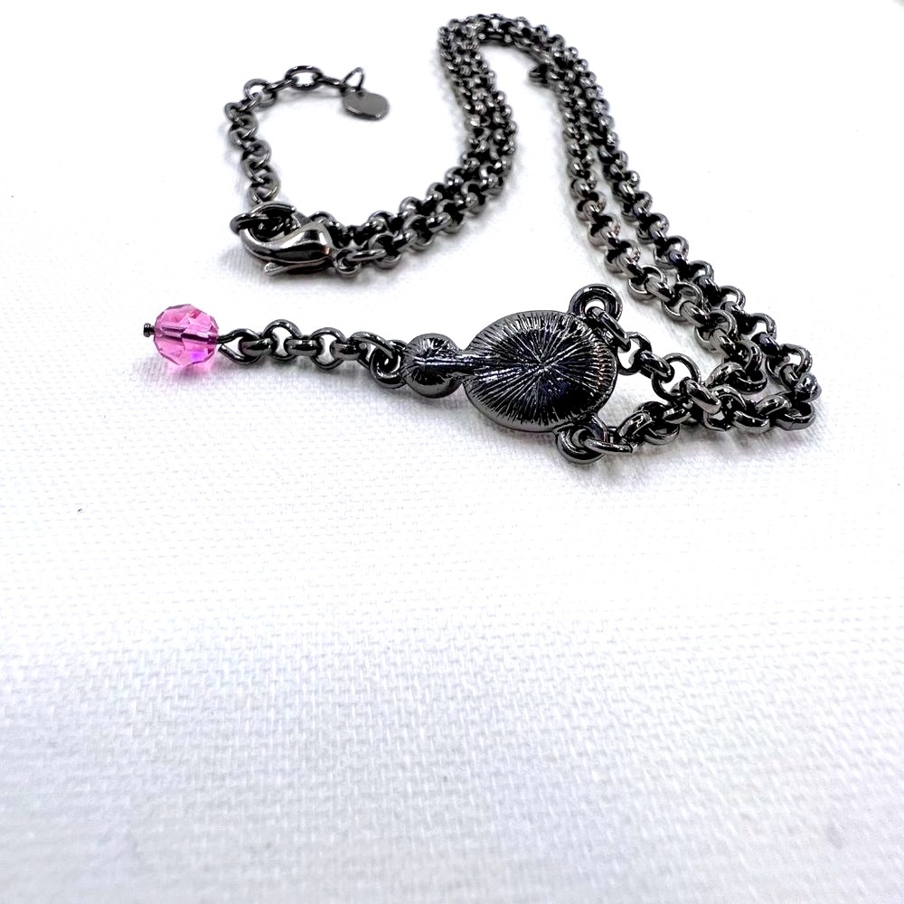 NWOT - Pink Jeweled & Beaded Y Style 14” Gunmetal Tone Chocker Necklace - Picture 6 of 6
